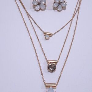 Ann Taylor Loft Metallic Opal Tiered Pendant Necklace Opal Flower Stud Earrings